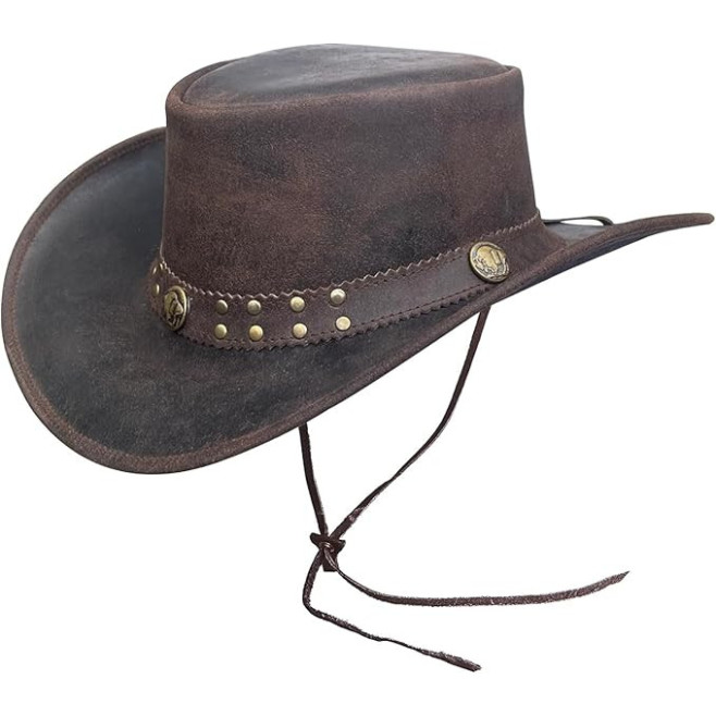 BRANDSLOCK Cowboy Hat Women Men Real Leather Western Style Wide Brim Cowgirl Hat Shapeable Lightweight Handcrafted Durable