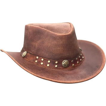 BRANDSLOCK Leather Cowboy Hat for Men Women Handcrafted Western Shapeable Wide Brim Durable Cowgirl Outback Hat Tan