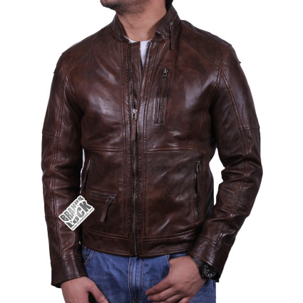Men's Leather Biker Jacket - Calvin