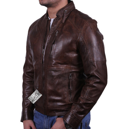 Men's Leather Biker Jacket - Calvin