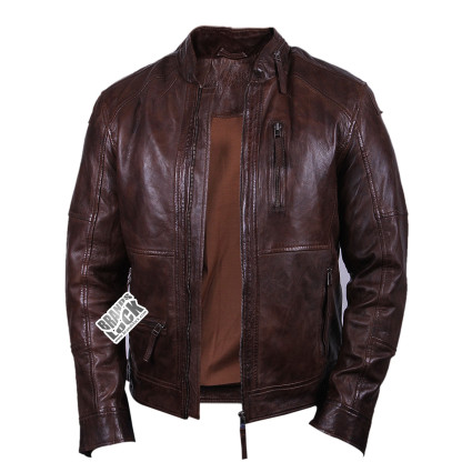 Men's Leather Biker Jacket - Calvin
