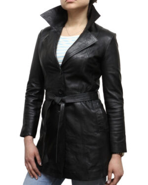Women’s Classic Mid-Length Nappa Leather Coat - black