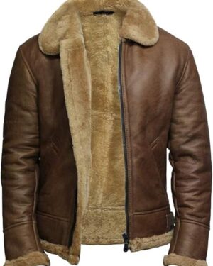 Men Genuine Shearling Sheepskin Leather Ricardo Jacket - brown