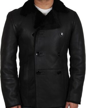 Herre premium saueskinnsjakke i peacoat-skinn