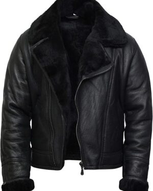 Men’s Premium Shearling Flying Sheepskin Brown & Ginger Aviator Jacket - black