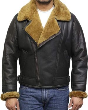Herre Premium Shearling Flying Sheepskin Brun & Ingefær Aviatorjakke