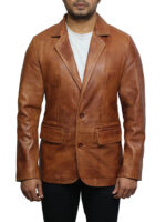 Men’s Slim-Fit Leather Blazer Coat