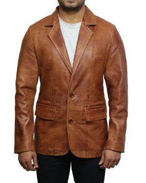 Men’s Slim-Fit Leather Blazer Coat