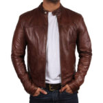 Men’s Classic Cafe Racer Style Leather Biker Jacket