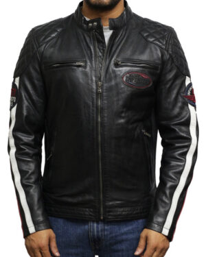 Men’s Slim-Fit Genuine Leather Biker Jacket