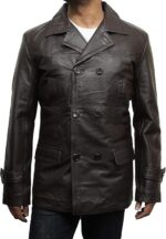 Men’s Vintage Classic Double-Breasted Leather Peacoat