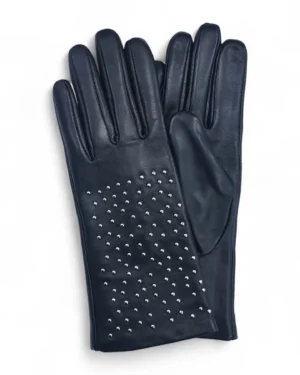 Women's Premium Italian Leather Studded Winter Gloves with Soft Wool Lining