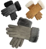 Women's Luxury Sheepskin Suede Gloves with Plush Fur Trim