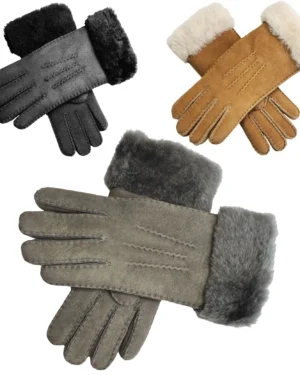 Women's Luxury Sheepskin Suede Gloves with Plush Fur Trim