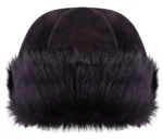 Luxurious Black Round Bucket Hat in 100% Sheepskin Shearling Leather