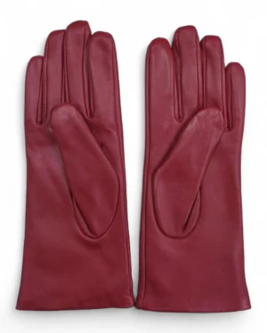 Women's Premium Italian Leather Studded Winter Gloves with Soft Wool Lining - red