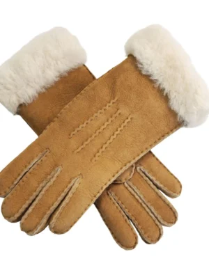 Men's Luxury Sheepskin Suede Gloves with Plush Fur Trim