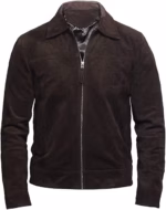 Mens Retro Classic Suede Leather Biker Jacket