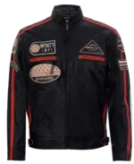Men’s Racing Moto Biker Leather Jacket with Badge